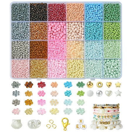 DIY Glass Seed & CCB Plastic & Imitation Pearl Beads Jewelry Making Findings Kits DIY-FS0008-15-1