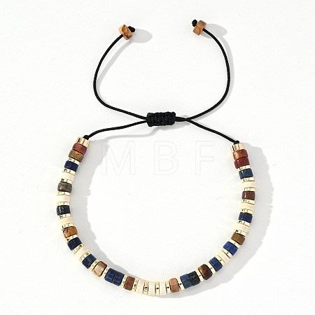 Ethnic Style Natural Mixed Gemstone Column Beads Braided Bead Bracelets for Men Women BR3776-2-1
