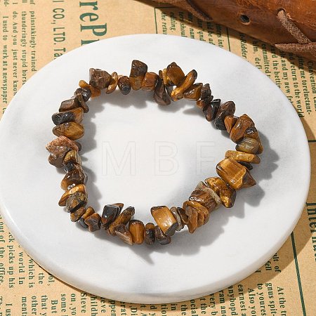 Unisex Chip Natural Tiger Eye Beaded Stretch Bracelets X-BJEW-S143-02-1