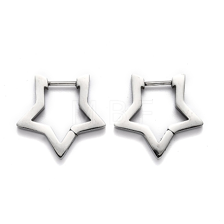 Tarnish Resistant 304 Stainless Steel Star Huggie Hoop Earrings STAS-J033-05P-1