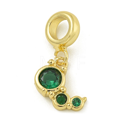 Rack Plating Brass Pave Green Cubic Zirconia Insects European Dangle Charms KK-Z067-35G-1