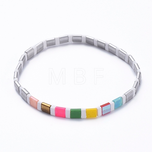 Rectangle Glass Seed Beads Stretch Bracelets BJEW-JB05298-02-1