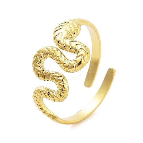 Real 18K Gold Plated 304 Stainless Steel Open Cuff Rings for Women RJEW-B061-01G-07-1