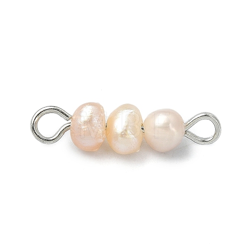 Natural Cultured Freshwater Pearl Connector Charms PALLOY-JF02264-02-1