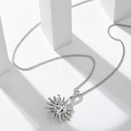 304 Stainless Steel Sunflower Pendant Box Chain Necklaces for Women NJEW-R011-01P-1