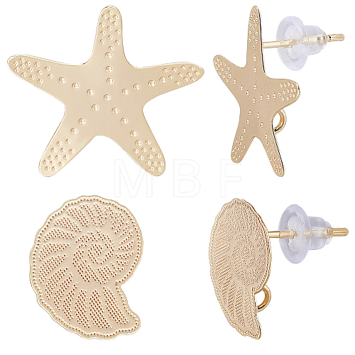 Beebeecraft 16pcs 2 style Snail & Starfish Brass Stud Earring Findings KK-BBC0008-40-1