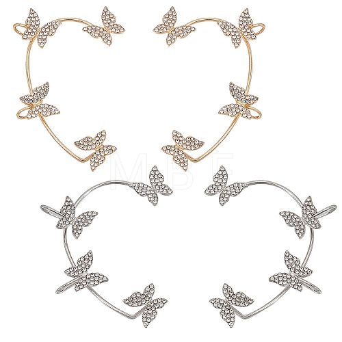 4Pcs 4 Style Crystal Rhinestone Butterfly Climber Wrap Around Cuff Earrings EJEW-SC0001-27-1