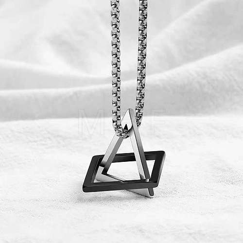 Interlocking Triangle & Square Stainless Steel Pendant Box Chain Necklaces WG4B0A0-04-1