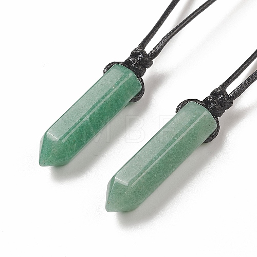 Natural Green Aventurine Bullet Pendant Necklace with Waxed Cords for Women NJEW-M196-02D-1