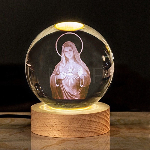 Religious Element Glass Crystal Ball Crystal Ball with Wood Stand PW-WG7CA34-04-1