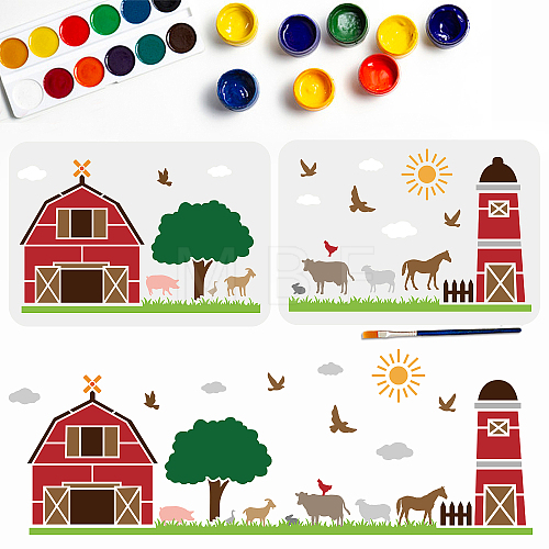 1 Set Farm Theme PET Hollow Out Drawing Painting Stencils DIY-MA0002-18-1