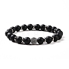 3Pcs Natural Black Agate(Dyed) and Coconut Beads Stretch Bracelets Set BJEW-JB08935-3