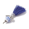 Porcelain Beaded with Polycotton Tassel Big Pendants PALLOY-JF02986-04-4