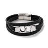 Men's Black PU Leather Cord Multi-Strand Bracelets BJEW-K243-05AS-1