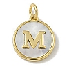 Brass Pave Natural Shell Flat Round with Letter Charms KK-Z115-13G-M-1