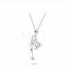 Brass Pave Clear & Red Cubic Zirconia Lucky Horse Pendant Coin Tassel Necklaces for Women WGC918A-01-1