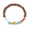 Wood & Natural Quartz Crystal & Carnelian & Synthetic Turquoise Beaded Stretch Bracelets for Women BJEW-TA00730-3