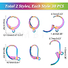 60Pcs 2 Style Rainbow Color 304 Stainless Steel Leverback Earring Findings STAS-DC0010-40-2