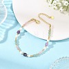 Natural Mixed Gemstone Faceted Round and Cube Beaded Bracelets with Natural Pearl & Brass End Chains BJEW-JB14336-02-1