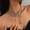 201 Stainless Steel Cone Heart & Imitation Pearl Tassel Iron Chain Bib Necklaces for Women WGAF7CC-01-1