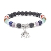 Natural Mixed Gemstone Round Beaded Stretch Bracelets with Alloy Charms BJEW-JB09403-2