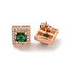 Square Brass Micro Pave Clear Cubic Zirconia Stud Earrings EJEW-G387-03RG-1