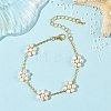 Natural Cultured Freshwater Pearl Beaded Flower Link Chain Bracelets BJEW-JB14325-2