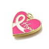 October Breast Cancer Pink Awareness Ribbon Brass Enamel Pendants KK-G525-10G-04-2