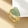 Heart Brass Natural Green Strawberry Quartz  Finger Rings RJEW-D304-01G-C-4