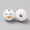 Round Christmas Snowman Print Wood European Beads WOOD-WH0029-63E-2