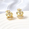 Crown Brass Micro Pave Clear Cubic Zirconia Stud Earrings for Women EJEW-G460-04G-3
