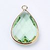 Golden Tone Brass Glass Teardrop Pendants X-GLAA-M006-A-01G-2