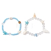 2Pcs Glass Seed and Natural Sea Shell & Aquamarine Stretch & Synthetical Turquoise Beads Bracelets for Women BJEW-TA00708-2
