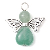 Natural Green Aventurine/Lapis Lazuli/Rose Quartz/Tiger Eye/Blue Spot Jasper/Synthetic Turquoise Heart Angel Pendants PALLOY-JF03186-01-3