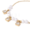 Square Cubic Zirconia Charm Bracelet with Acrylic Pearl BJEW-F396-20G-01-2