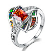 Brass Micro Pave Cubic Zirconia and Opal Finger Rings FS-WG9EA6B-07-1