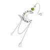 Natural Green Aventurine Chips & Brass Moon & 304 Stainless Steel Butterfly Suncatcher HJEW-TA00449-01-3