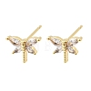 Brass Micro Pave Clear Cubic Zirconia Stud Earrings EJEW-C186-19G-01-4