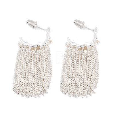 C-Shaped Brass Chain Tassel Stud Earrings EJEW-G391-21S-1