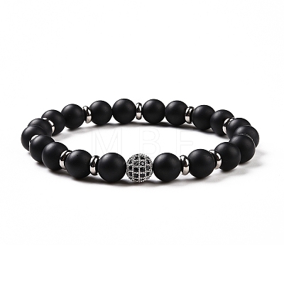 3Pcs Natural Black Agate(Dyed) and Coconut Beads Stretch Bracelets Set BJEW-JB08935-1