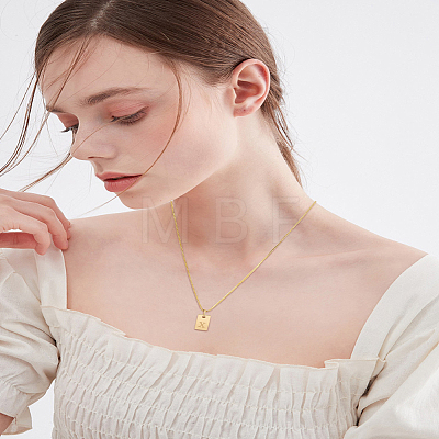1Pc Stainless Steel Letter Rectangle Pendant Necklaces NJEW-LP0001-34X-G-1