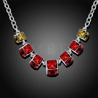 Popular Red Cuboid Resin Rhinestone Bib Necklaces NJEW-BB00466-1