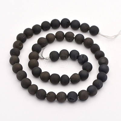Electroplate Natural Agate Round Beads Strands G-M211-8mm-08-1