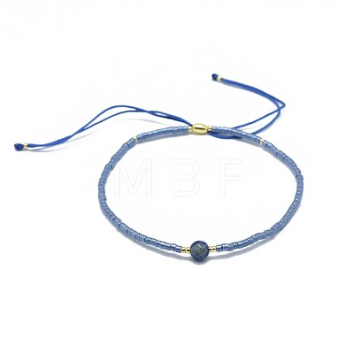 Adjustable Natural Lapis Lazuli Braided Bead Bracelets BJEW-F391-A10-1