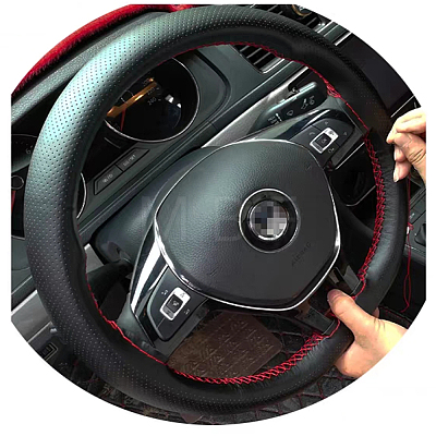 Microfiber Leather & Nylon DIY Hand Sewing Steering Wheel Cover FIND-FH0006-64F-1