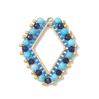 Synthetic Blue Spinel & Dyed Natural Magnesite Faceted Round and Glass Seed Beaded Pendants PALLOY-MZ01167-03-1