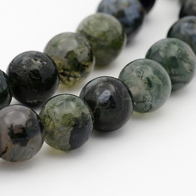 Natural Green Moss Stone Round Bead Strands G-P070-49-6mm-1