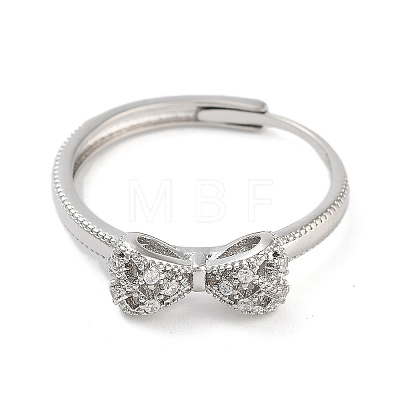 Bowknot Brass Micro Pave Clear Cubic Zirconia Adjustable Rings RJEW-S416-03P-1