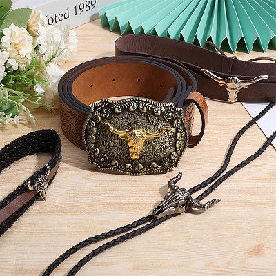 CHGCRAFT 4Pcs 4 Styles PU Leather Waist Belt and Alloy Cattle Bolo Ties AJEW-CA0004-32-1