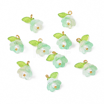 10Pcs Acrylic & Glass Flower Pendants PALLOY-YW00116-12-1